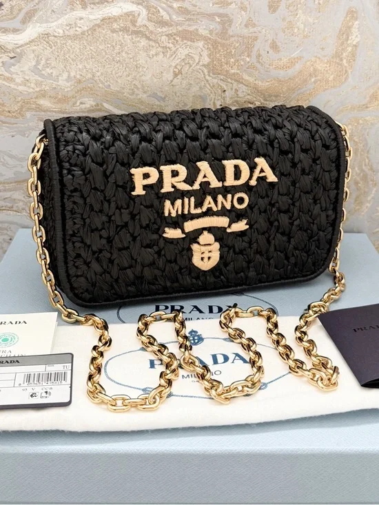 New! Prada Raffia Crochet Black Crossbody Shoulder Bag - Picture 14 of 14